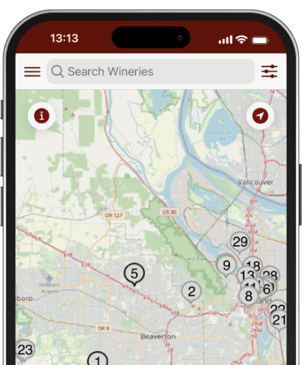phone with vinoseeker map