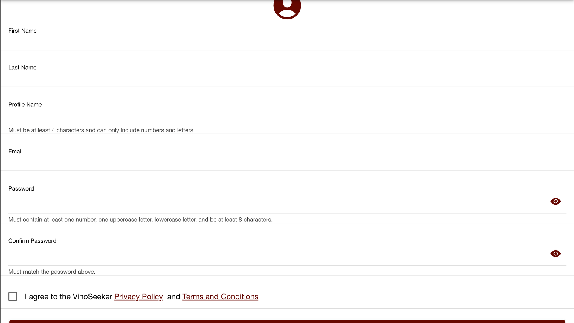 VinoSeeker Registration Page